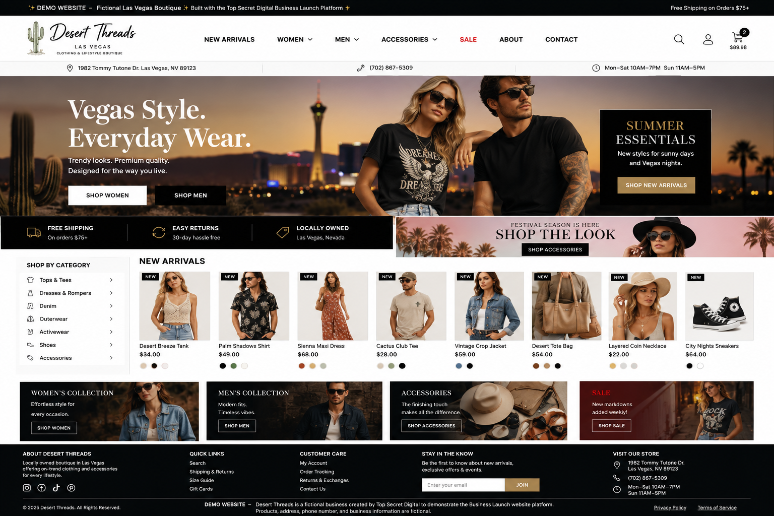 Desert Threads ecommerce website demonstration