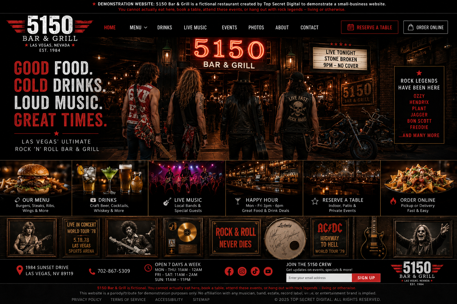 5150 Bar and Grill informational business website demonstration