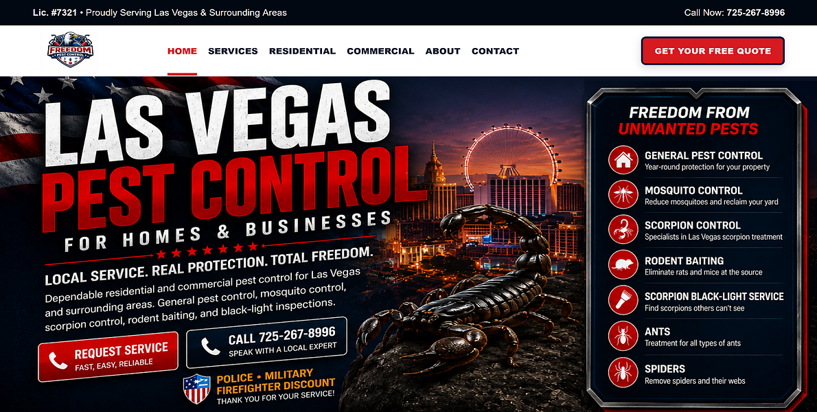 Freedom Pest Control website preview
