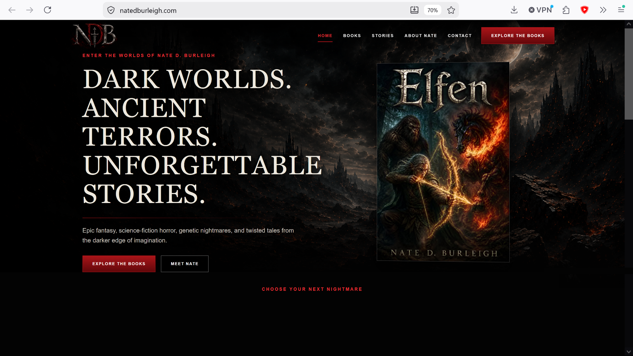 Screenshot preview of Nate D. Burleigh's live author website