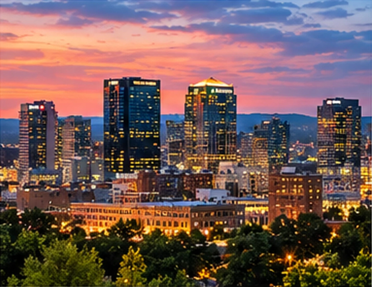 Downtown skyline representing Birmingham Alabama