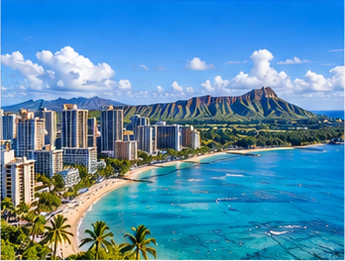 Oahu Hawaii coastline and Honolulu market